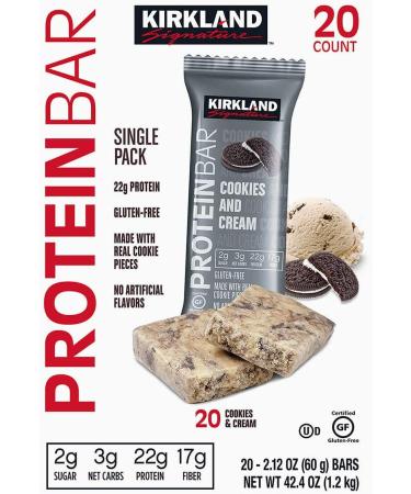 Kirkland Signature Cookies & Cream Protein Bars - 20-Pack Bulk Pack - Buy Online on GoSupps.com
