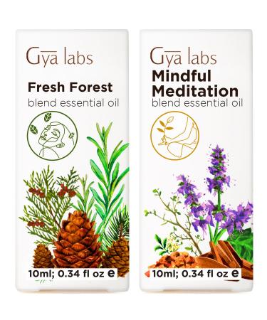 Fresh Forest Essential Oil Blend Diffuser & Mindful Meditation for Diffuser Set - Essential Oils Set - 2x0.34 fl oz - Gya Labs