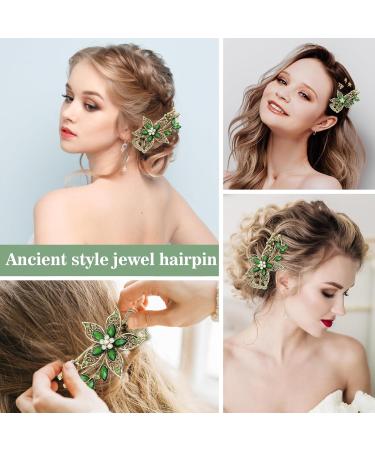 Vintage Jewelry Crystal Hair Clips Floral Hairpins Rhinestone French Decorative Hair Barrettes Barrette Metal Retro Hair Clasps Luxury Jewelry Accessories Gift for Women Girls Teens (Green) - Buy Online on GoSupps.com