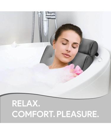 Luxurious Bath Pillow for Neck & Back Support - Soft Mesh Spa Cushion with Strong Suction Cups & Hook - Great Gift for Wife - Grey - Buy Online on GoSupps.com