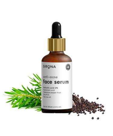 Sirona 2% Salicylic Acid Face Serum Open Pores - 30 ml | Reduces Excess Oil & Bumpy Texture | with Tee Tree Oil Hyaluronic Acid and Vitamin E