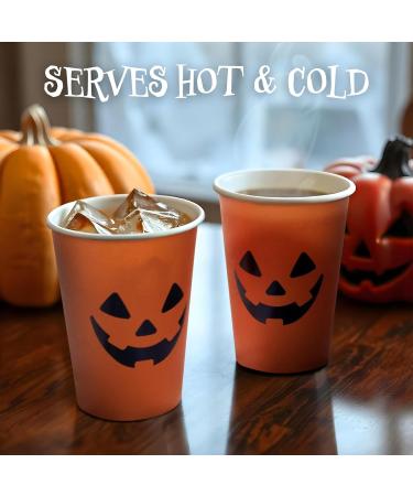 Confettiville Halloween Disposable Paper Party Cups Bulk 50 Pack Leak-Resistant 12 oz Hot and Cold Cups for Restaurants and Parties Jack-O-Lantern Black & Orange - Buy Online on GoSupps.com