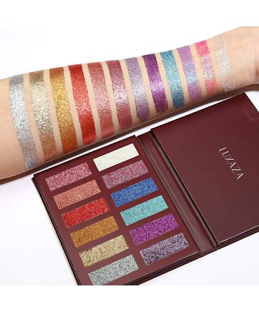 LUXAZA Holographic Glitter Eyeshadow Palette - Metallic Festival Style | Ultra Pigmented Shimmer | Waterproof & Long Lasting Eye Shadows - Colorful Glitter Makeup Kit - Buy Online on GoSupps.com