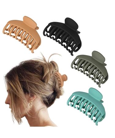 DEEKA 4 PCS Double Row Teeth Hair Claw Clips 2.5 Inches - Matte Clips for Thin, Short Hair - Hair Accessories for Women and Girls, Pack of 4 (Black/Green/Khaki/Blue) - Buy Online on GoSupps.com