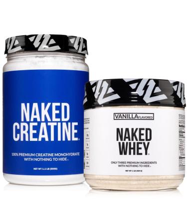 NAKED Vanilla Whey Protein Powder 1LB (12 Servings) Pure Micronized Creatine Monohydrate 500g (100 Servings) Grass-Fed Bulk Non-GMO Gluten Free Soy Free