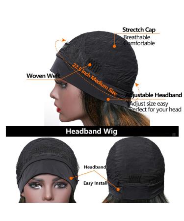 Nadula Hair FB30# Highlights Honey Brown Ombre Body Wave Headband Wig - 18 Inch Human Hair for Black Women - Buy Online on GoSupps.com