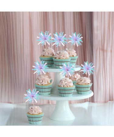 Gyufise 20Pcs Foil Firework Cupcake Toppers Happy Birthday Cake Toppers Sparkle Tinsel Flower Drink Stirrers Cocktail Food Fruit Toothpicks for Valentine's Day Party Supplies Light Blue - Buy Online on GoSupps.com