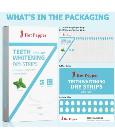 Hot Pepper Teeth Whitening Strips | 42 Professional Strips for Sensitive Teeth | Peroxide-Free Gentle Whitening Kit - Mint Flavor - Buy Online on GoSupps.com