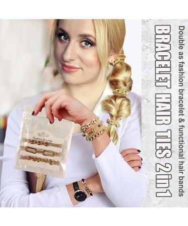 Khaki Hair Ties Accessories | Cute Bracelet Hair Bands with Metal Jewelry | Elastic Ponytail Holders for Women and Girls | Trendy Gift Idea - Buy Online on GoSupps.com