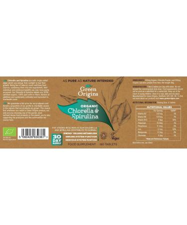 Green Origins Organic Chlorella and Spirulina Tablets 500mg Pack of 180 - Buy Online on GoSupps.com