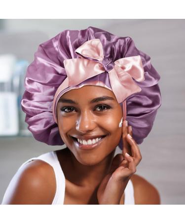 WEIPAO Silk Satin Bonnet - Reversible Double-Sided Sleep Cap for Curly Hair | Taro Purple + Pink - Buy Online on GoSupps.com