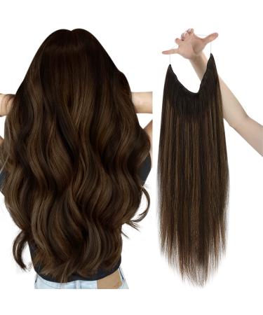 Sunny Fishing Line Extensions Real Human Hair Brown Ombre #2/2/6 Dark Brown Balayage Medium Brown Hair Extensions Fish Wire Invisible Couture Fish Line Hair Extensions Brown Short 12inch 80g 12 Inch #2/2/6