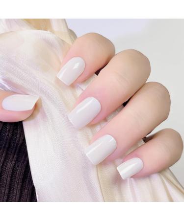 Ceboic Semi Cured Gel Nail Stickers 20Pcs Gel Nail Strips Solid Color Self-Adhesive Gel Nail Polish Wraps Long-Lasting Waterproof Nail Art Stickers Set Easy to Apply & Remove (Milk White)