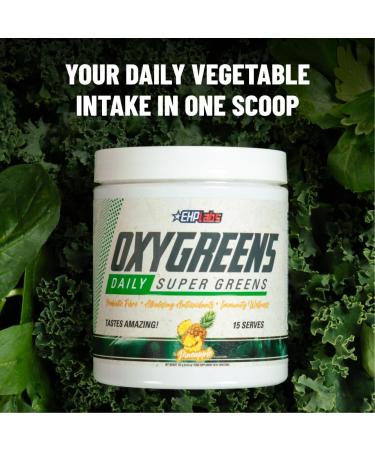 EHP Labs OxyGreens Super Greens Powder with Spirulina & Chlorella Prebiotic Fiber Probiotics & Digestive Enzymes Antioxidant Green Superfood Supplement - 15 Serves (Pineapple) Pineapple 15 Servings - Buy Online on GoSupps.com