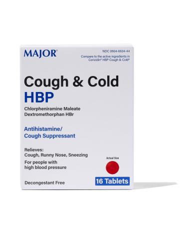 MAJOR Cough and Cold Medicine - Cough and Sinus Formula for High Blood Pressure - Cough Suppressant for Adults - Dextromethorphan HBr Chlorpheniramine Maleate - 16 Tablets - Pack of 1