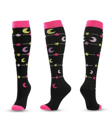 DOCEN Cartoon Love Outdoor Sports Compression Socks 3/3 Pairs S/M_20-118mmHg Circulatory Support Socks SM 3/3 Pairs
