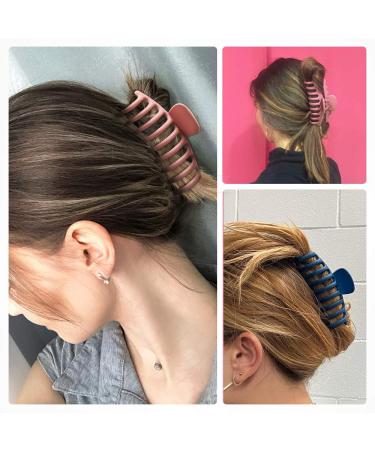 Big Hair Claw Clips Set - Trendy Matte Plastic Clips for Women - Cute Acrylic Banana Jaw Clips - Hair Styling Accessories in Pink and Navy Blue - Buy Online on GoSupps.com