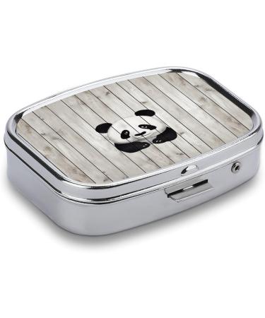 White Wooden Panda Print Pill Box - 2 Compartment Portable Medicine Organizer | Decorative Metal Pill Case for Pocket & Purse - Buy Online on GoSupps.com
