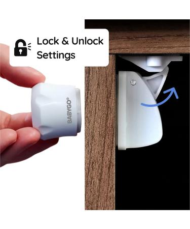 BabyGO Magnetic Cabinet Lock - 10 Locks + 8 Corner Protectors | Invisible Child Safety Solution for Closets & Drawers | White | International Shipping - Buy Online on GoSupps.com