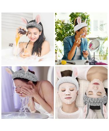 YISSION 2PCS Bunny Ears Spa Headband for Face Wash and Makeup - No Slip Elastic Hair Band for Skincare - White Gray - Buy Online on GoSupps.com