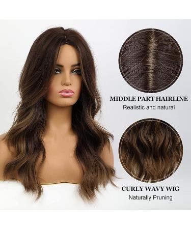 Blonde Unicorn Ombre Brown Long Wavy Curly Synthetic Wig - Shoulder Length Middle Part Women's Wig in Dark Brown Medium Length - Buy Online on GoSupps.com