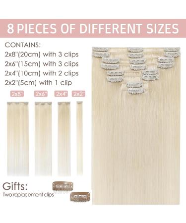 Silk-co Real Hair Extensions Hair Extensions Clip in Human Hair (8inches-45g #60 Platinum Blonde) 8pieces Straight -Basic Thickness-Thin Weft- Remy Hair Extensions 8 Inch #60 Platinum Blonde - Buy Online on GoSupps.com