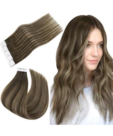 Easyouth Brown Tape in Hair Extensions Human Hair Balayage Tape in Real Hair Extensions Ombre Brown Hair Tape in Extensions Invisible Natural 14 Inch 40g 20Pcs 14 Inch #2/8/2