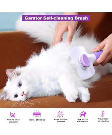 Garstor Self-Cleaning Dog & Cat Brush | Grooming Tool for Shedding, Long/Short Haired Pets | Removes Loose Fur & Undercoat | Purple - Buy Online on GoSupps.com