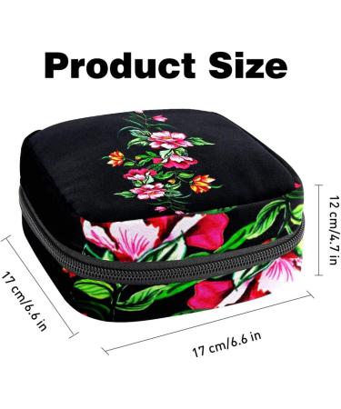 Womens Napkin Storage Bag | Tropical Black Flowers | Portable Menstrual Cup & Bandages | Ideal for First Periods | International Shipping - Buy Online on GoSupps.com