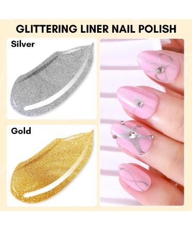 Makartt Painting Nail Gel Liner Polish Set Glitter Silver Gold Gel Liner Nail Polish Drawing Metallic Nail Gel with Build in Thin Brush Glossy Chrome Gel Soak Off UV/LED Nail Art Manicure Set - Buy Online on GoSupps.com