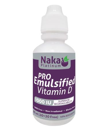 Naka Platinum PRO Emulsified Vitamin D - 60ml (30+30 Free) Superior Bioavailability 1 000 IU per Drop