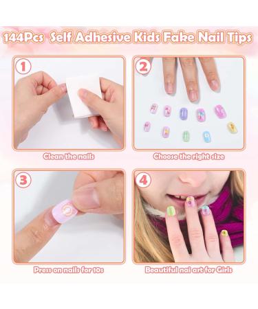 144 Pcs Kids Press On Nails - Short Glitter Fake Nails for Girls | Pre Glue Acrylic Nail Art Decoration - Buy Online on GoSupps.com