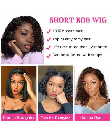 Amznlady Curly Pixie Cut Human Hair V Part Wig - Brazilian Hair for Black Women - 12 Inch Curly Bob - No Leave Out, No Sew-In, No Glue - 150% Density Natural Black - Buy Online on GoSupps.com