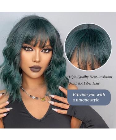 Haircube Short Bob Wig with Bangs - Dark Green Heat-Resistant Synthetic Fiber for Women | Party Cosplay & Daily Wear - Buy Online on GoSupps.com