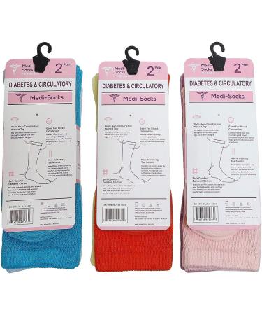 Falari Women Diabetic Socks - 6 Pairs Loose Fitting Cotton Crew Socks for Diabetes, Edema, and Circulatory Issues - Assorted 9-11 - Buy Online on GoSupps.com