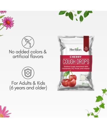 HERBION Naturals Cough Drops with Natural Cherry Flavor Dietary Supplement Soothes Cough for Adults and Children Over 6 Years 25 Drops No Artificial Flavor 125 Lozenges Pack of 5 - Buy Online on GoSupps.com