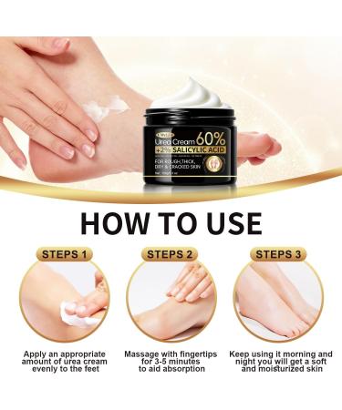 LASHHOME Urea Cr me 60 Procent voor Voeten en Handen LAWEZX 60 Urea Foot Cream Plus 2 Salicylic Acid Maximum Strength Moisturizer for Rough Dry Thick & Cracked Skin Callus Remover Deep Hydration 150g - Buy Online on GoSupps.com