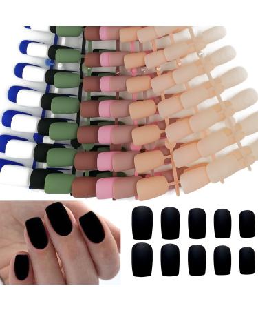 Bellelfin 240pcs False Nails Square Full Cover Short Press on Nails Artificial Acrylic Fake Nail Tips 10 Colors 12 Sizes for Women Girls Teens Fingernail DIY Manicure