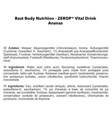 Best Body Nutrition Vital Drink Zerop - Pineapple Flavor Sugar-Free Beverage Concentrate - 1L (Makes 80 Liters) - Premium Syrup for Health and Hydration - Buy Online on GoSupps.com