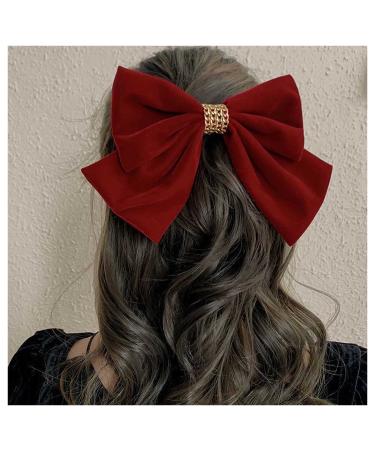 Vintage Red Velvet Bow Hair Clips Satin Bow Hair Barrettes Large Velvet Bow Barrettes French Winter Ribbon Bow Headclip Bowknot Barrettes Hair Accessories for Women and Girls