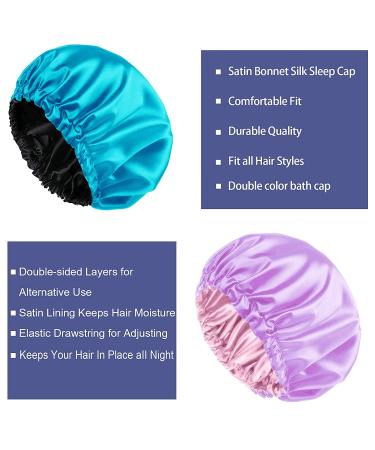 Silk Satin Bonnet Pack of 2 - Blue Purple Reversible Shower Cap for Sleeping - Buy Online on GoSupps.com