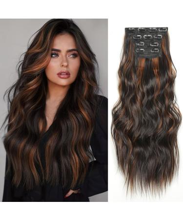 YDDM Hair Extensions Clip in Extensions Wavy hair extension with clips full of heads like real hair hair extreme clips cheap clip extensions synthetic hair part for women (20 inch 4pcs) 20 inch p4/30#