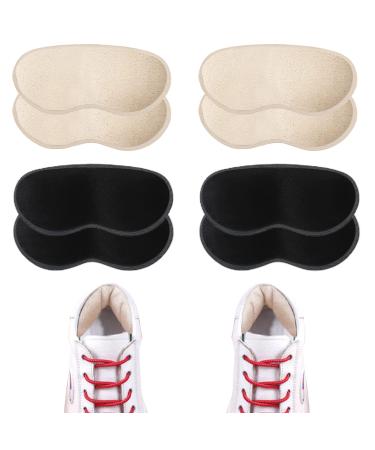 Heel Grips for Kids and Ladies Shoes Soft Heel Cushion Pads Heel Grips for Shoes Too Big Self-adhensive Shoes Heel Inserts for Prevent Rubbing and Sliding(Black+Beige) (4 Pairs)