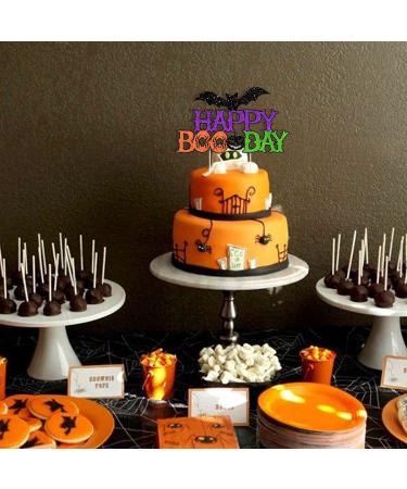 Happy Boo Day Cake Topper Halloween Birthday Cake Decorations for Boys Girls Here for the Boos Trick or Treat Spooky Themed Birthday Party Supplies with Bat Pumpkin Sign - Buy Online on GoSupps.com