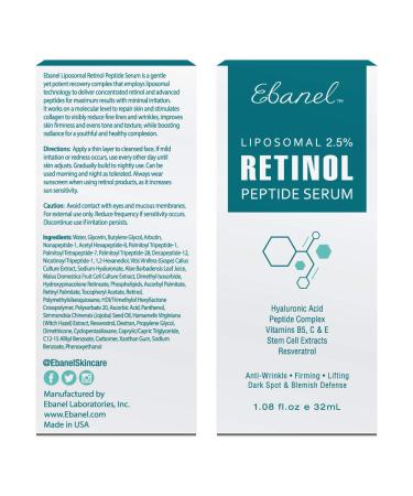 Ebanel 2.5% Retinol Serum with Hyaluronic Acid & Vitamin C - Anti-Aging, Pore Minimizer, Reduces Wrinkles & Dark Spots 1.08 Fl Oz - Buy Online on GoSupps.com