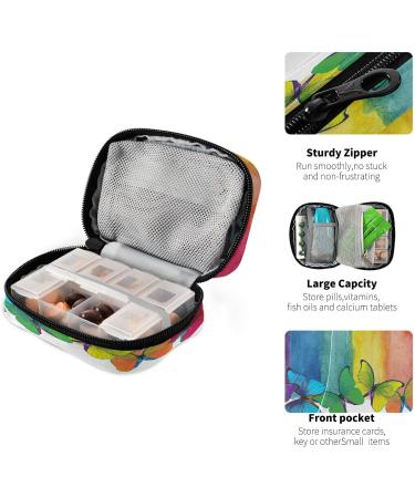 Pfrewn 7 Day Rainbow Watercolor Butterfly Pill Organizer | Portable Weekly Vitamin & Medicine Holder - Travel-Friendly Zipper Pouch - Buy Online on GoSupps.com
