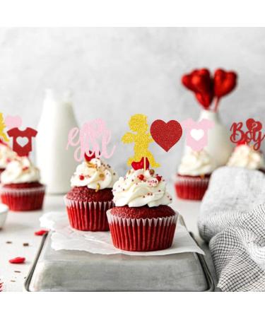 Valentine's Day Gender Reveal Cupcake Toppers Red Pink Hearts Boy Or Girl Cupid Valentine Baby Shower Decoration - Buy Online on GoSupps.com
