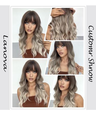 LANOVA 18 Brown Ombre Ashy Silver Wigs with Bangs | Synthetic Glueless Wigs for Women - Buy Online on GoSupps.com