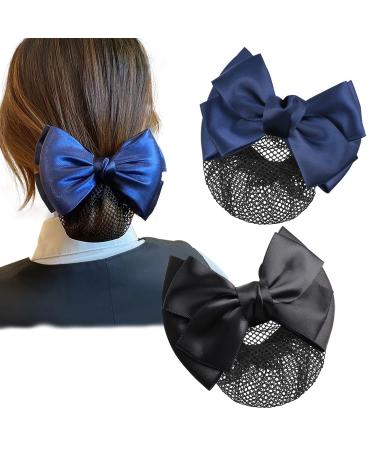 2 PCS Bowknot Hair Clip Hairnet Hairnets for Bun Bowknot Hair Clip Hair Nets for Women Bun Net for Nurse Bank Worker Air Hostess Professional Hair Bun Cover