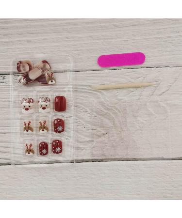 Bufenia 24Pcs Christmas Glitter Elk Snowflake Short Square Press on Fake Nails - Glossy Acrylic Full Cover Nails for Women and Girls - Buy Online on GoSupps.com